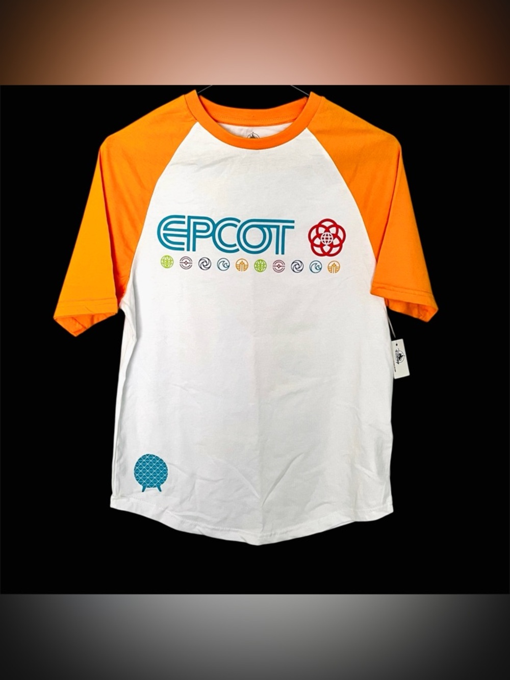Disney EPCOT Celebration Shirt XS White Orange Raglan Graphic Tee New